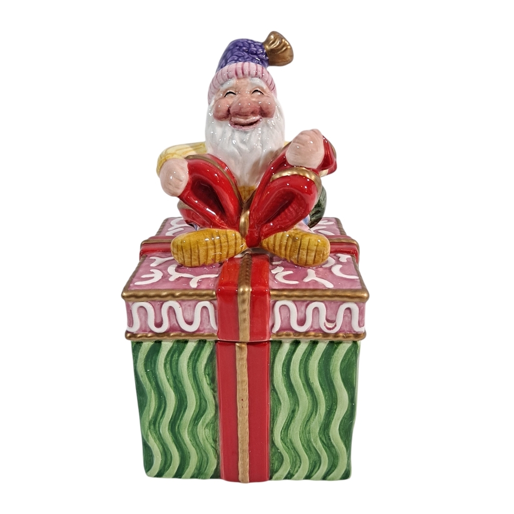 Vintage Fitz And Floyd Happy Holidays Lidded Box Hand Crafted Ceramic 2004